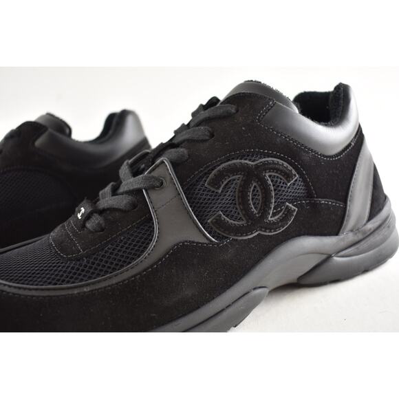 Chanel 20P Mens Triple Black Mesh CC Logo Low Top Runner Trainer Sneaker 44 11 - Picture 11 of 13